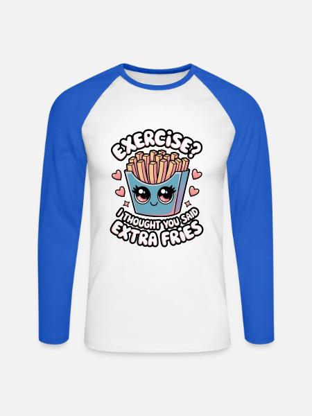 Übung? Ich dachte, du hättest extra Pommes gesagt - Unisex Baseballshirt langarm - Weiß/Royalblau