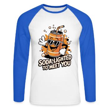 Allumé au soda pour vous rencontrer - T-shirt baseball manches longues Homme - blanc/bleu royal - Devant - Nik (191cm)
