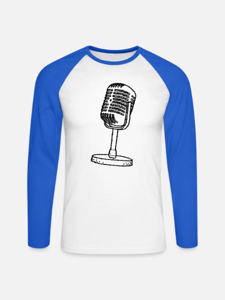 Mikrofon - Retro - gezeichnet - Unisex Baseballshirt langarm - Weiß/Royalblau
