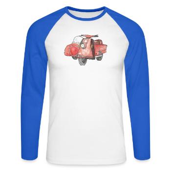 Vintage scooter avec side-car - T-shirt baseball manches longues Homme - blanc/bleu royal - Devant - Nik (191cm)