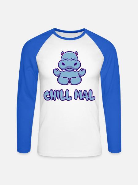 Chill Mal Hippo Meditation - Unisex Baseballshirt langarm - Weiß/Royalblau