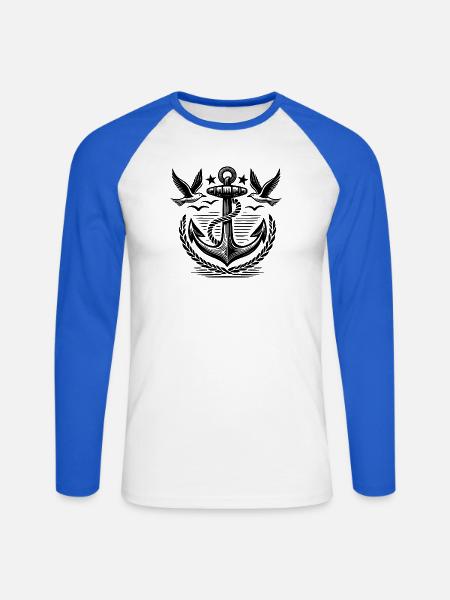 Anchor Seagulls Logo - Unisex Long Sleeve Baseball T-Shirt - white/royal blue