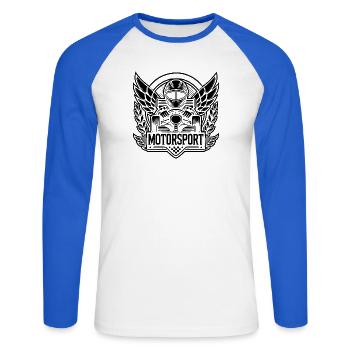 Motorsport Logo - Unisex Baseballshirt langarm - Weiß/Royalblau - Vorne - Nik (191cm)