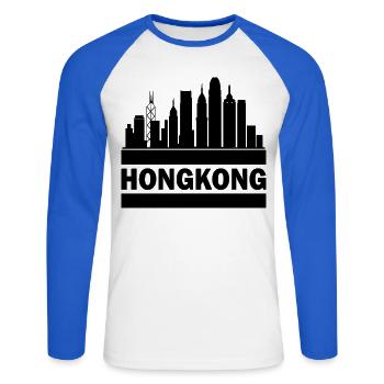 Hong Kong Skyline Souvenir Asie Bouddha Cadeau Om - T-shirt baseball manches longues Homme - blanc/bleu royal - Devant - Nik (191cm)