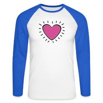 Pink Heart Burst Logo - Unisex Baseballshirt langarm - Weiß/Royalblau - Vorne - Nik (191cm)