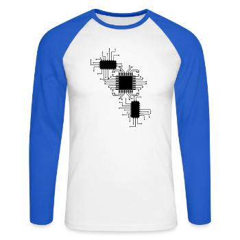 électricien électricien électronique électrique profession tension CPU - T-shirt baseball manches longues Homme - blanc/bleu royal - Devant - Nik (191cm)