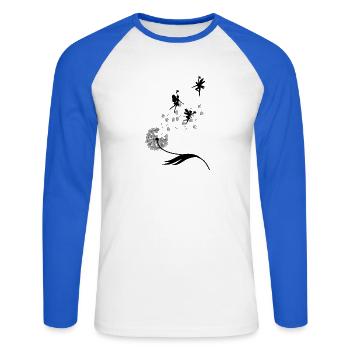 Papillons design puste fleurs prairie coeurs fées - T-shirt baseball manches longues Homme - blanc/bleu royal - Devant - Nik (191cm)