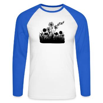 Papillons design pusteblumes prairie coeurs - T-shirt baseball manches longues Homme - blanc/bleu royal - Devant - Nik (191cm)