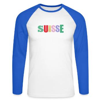 SUISSE - T-shirt baseball manches longues Homme - blanc/bleu royal - Devant - Nik (191cm)