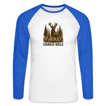 Forte volonté - T-shirt baseball manches longues Homme - blanc/bleu royal - Devant - Nik (191cm)