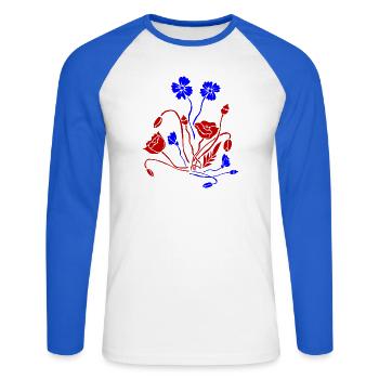 Fleur Picture Fleurs - T-shirt baseball manches longues Homme - blanc/bleu royal - Devant - Nik (191cm)