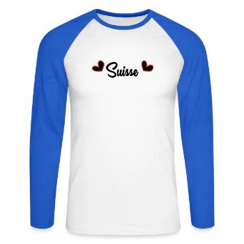 SUISSE. PAYS. GENEVE. SUISSE. HUMOUR. PAYS - T-shirt baseball manches longues Homme - blanc/bleu royal - Devant - Nik (191cm)
