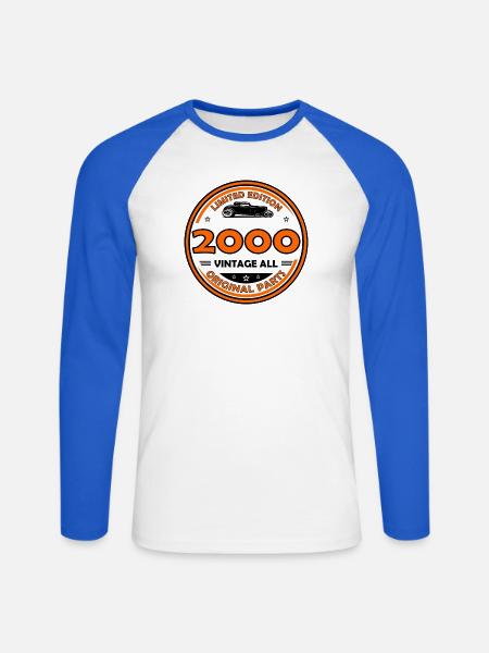 Jahrgang 2000 - Unisex Baseballshirt langarm - Weiß/Royalblau