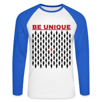 Soyez unique dans la foule - T-shirt baseball manches longues Homme - blanc/bleu royal - Devant - Nik (191cm)