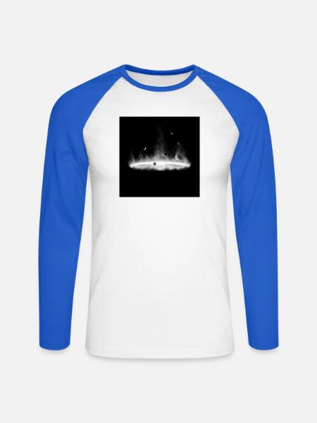 Nebulae Feuer-Silhouette auf Dunkelgrau - Unisex Baseballshirt langarm - Weiß/Royalblau
