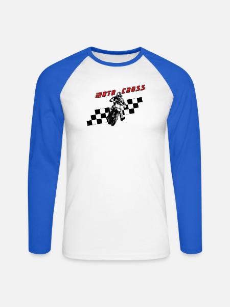 racing motocross - Unisex Baseballshirt langarm - Weiß/Royalblau