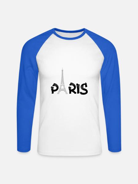 PARIS - Unisex Baseballshirt langarm - Weiß/Royalblau