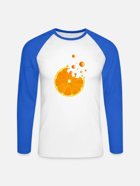 Saftige Orangenscheibe mit Spritzern - Unisex Baseballshirt langarm - Weiß/Royalblau