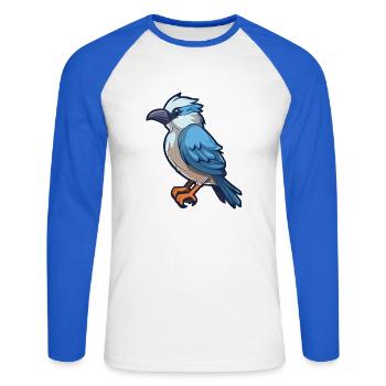 Jay Cartoon Kawaii Aquarellillustration - Unisex Baseballshirt langarm - Weiß/Royalblau - Vorne - Nik (191cm)