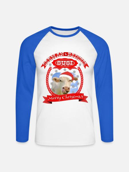 Frohe Weihnachten ein deutsches Rentier - Unisex Baseballshirt langarm - Weiß/Royalblau