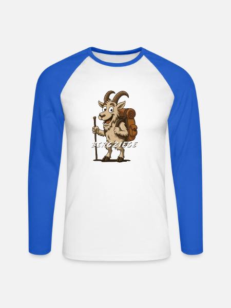 Bergziege mit Rucksack – lustiges wandershirt - Unisex Baseballshirt langarm - Weiß/Royalblau