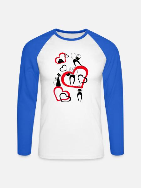 Katzen - Unisex Baseballshirt langarm - Weiß/Royalblau