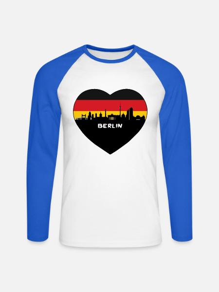 Flaggen-Skyline-Reise-Andenken Berlin-Deutschland - Unisex Baseballshirt langarm - Weiß/Royalblau