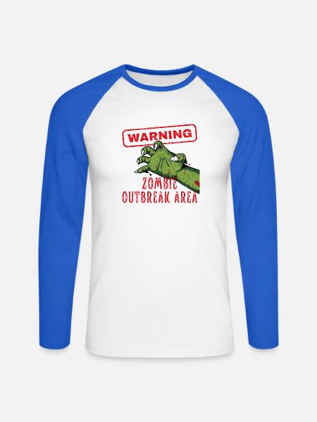 Warnung Zombie Outbreak Area Brain Eater - Unisex Baseballshirt langarm - Weiß/Royalblau