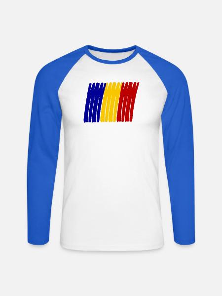 Rumänien painted Flag - Unisex Baseballshirt langarm - Weiß/Royalblau