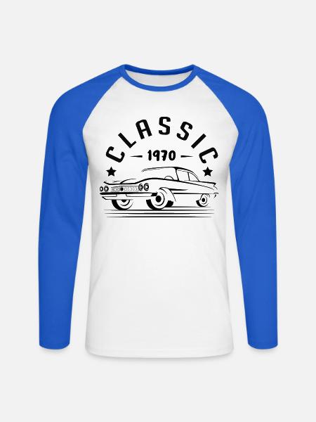 Klassisch 1970. - Unisex Baseballshirt langarm - Weiß/Royalblau