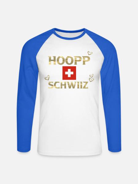 Hopp Schwiiz - Unisex Baseballshirt langarm - Weiß/Royalblau