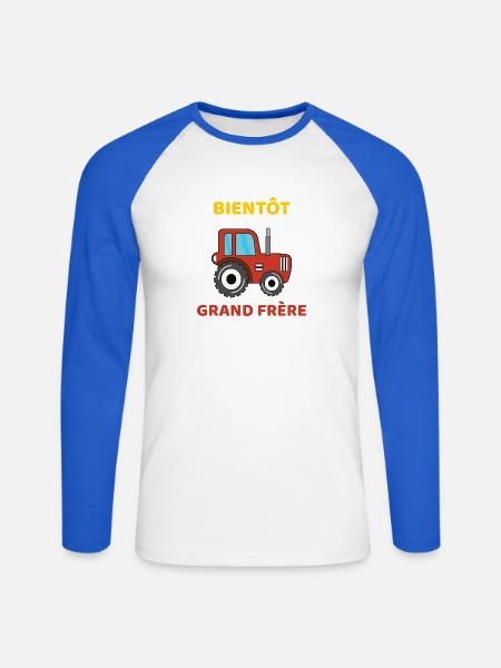 Bientôt Grand Frère Traktor - Unisex Baseballshirt langarm - Weiß/Royalblau