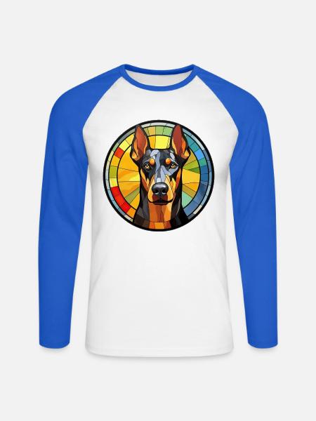 Dobermann Pinscher Hunderasse Aquarellglas - Unisex Baseballshirt langarm - Weiß/Royalblau