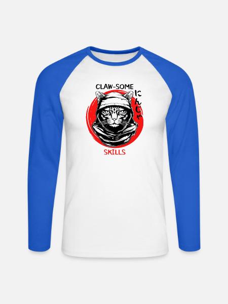 Ninja Cat - Unisex Baseballshirt langarm - Weiß/Royalblau