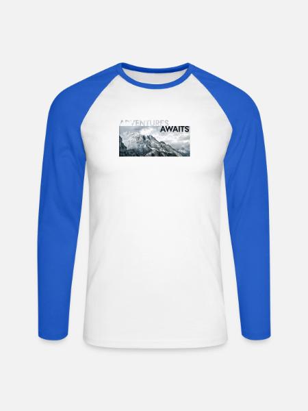 ADVENTURE AWAITS - Unisex Baseballshirt langarm - Weiß/Royalblau