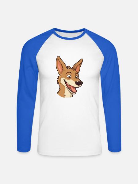 Kojoten-Karikatur-Kawaii-Aquarellillustration - Unisex Baseballshirt langarm - Weiß/Royalblau