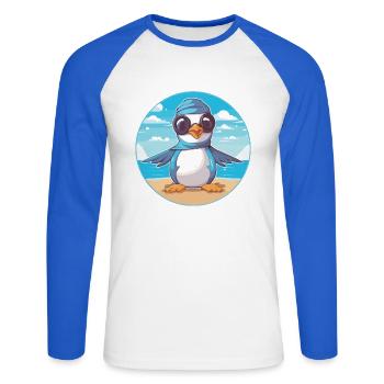 Jay Karikatur Yoga Strand Sommer Illustration - Unisex Baseballshirt langarm - Weiß/Royalblau - Vorne - Nik (191cm)