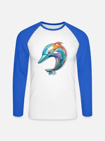 Delphin Bunte Aquarell-Tierillustration - Unisex Baseballshirt langarm - Weiß/Royalblau