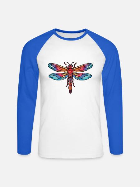 Libelle Bunte Aquarell-Tierillustration - Unisex Baseballshirt langarm - Weiß/Royalblau