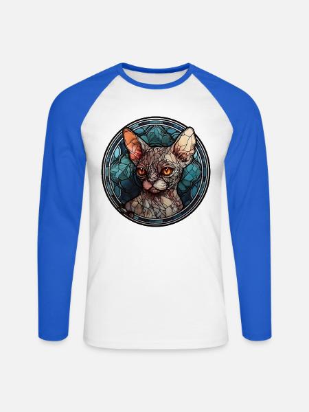 Devon Rex Katzenrasse Aquarellglas - Unisex Baseballshirt langarm - Weiß/Royalblau