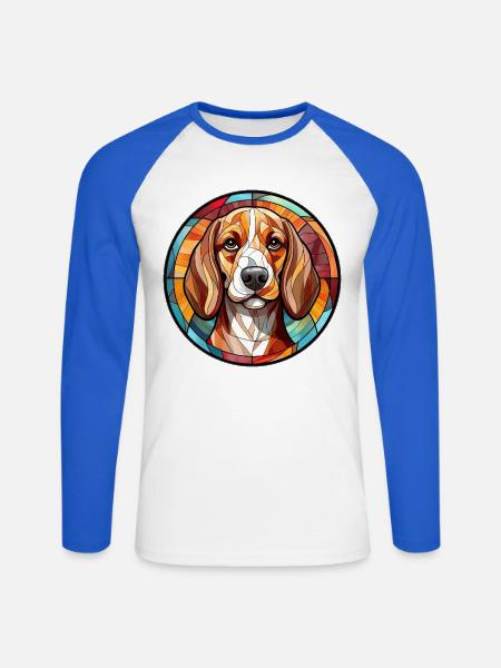 Beagle Hunderasse Aquarellglas - Unisex Baseballshirt langarm - Weiß/Royalblau