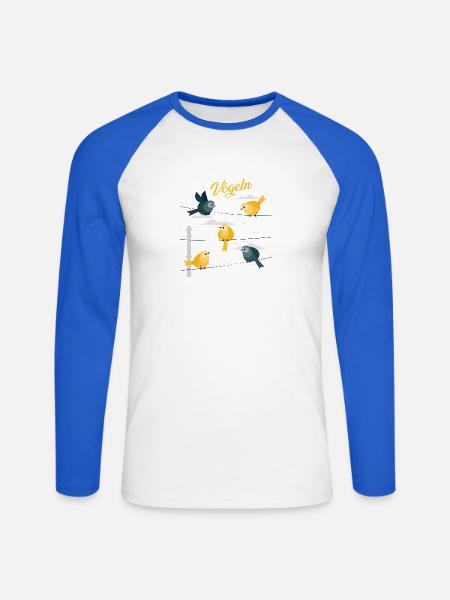 Vögeln - Unisex Baseballshirt langarm - Weiß/Royalblau