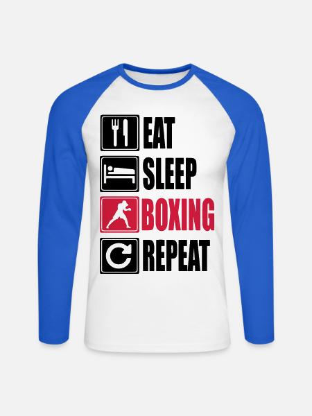 Eat-Sleep-Boxing-Repeat - Unisex Baseballshirt langarm - Weiß/Royalblau