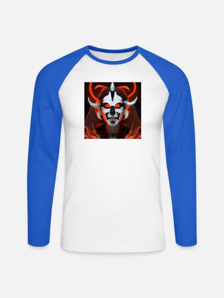 Neon Dämonenmaske Cyberlook - Unisex Baseballshirt langarm - Weiß/Royalblau