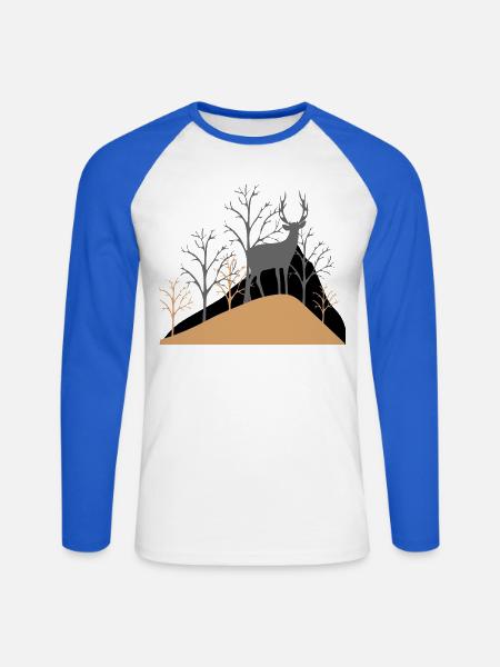 Hirsch im Wald - Unisex Baseballshirt langarm - Weiß/Royalblau