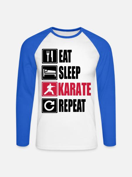 Eat Sleep Karate Repeat - Unisex Baseballshirt langarm - Weiß/Royalblau