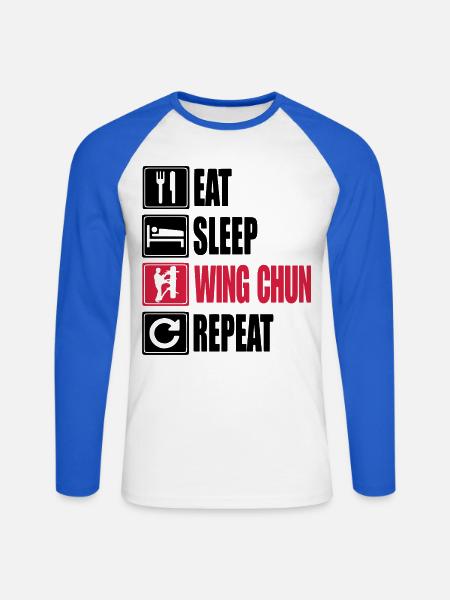 Eat-Sleep-WingChun-Repeat - Unisex Baseballshirt langarm - Weiß/Royalblau