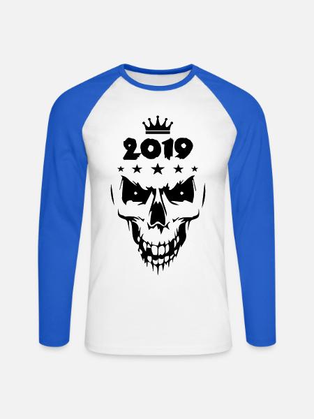 2019 Totenkopf - Unisex Baseballshirt langarm - Weiß/Royalblau