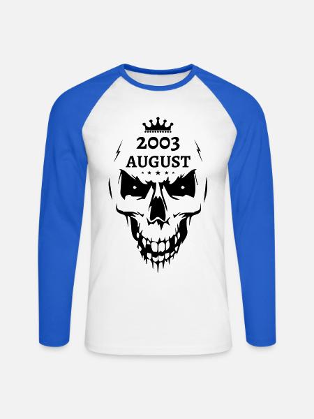 August 2003 Totenkopf - Unisex Baseballshirt langarm - Weiß/Royalblau