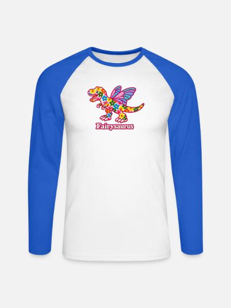 Fairysaurus niedlicher floraler T-Rex - Unisex Baseballshirt langarm - Weiß/Royalblau